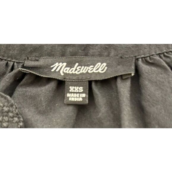 Madewell Black Poplin Tired Maxi Dress Embroidered Puff Sleeve Sz XXS - Picture 8 of 8